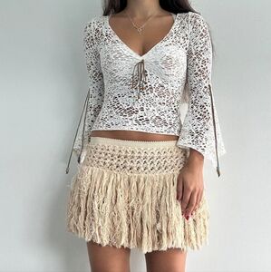 Surf gypsy boho festival organic knotty cotton fringe skirt
